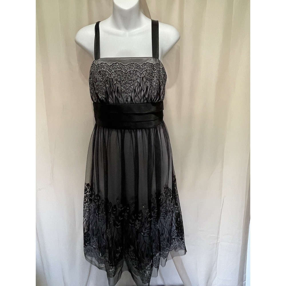 R&M RICHARDS Womens Black & Silver Shoulder Strap Above The Knee Formal Dress 10